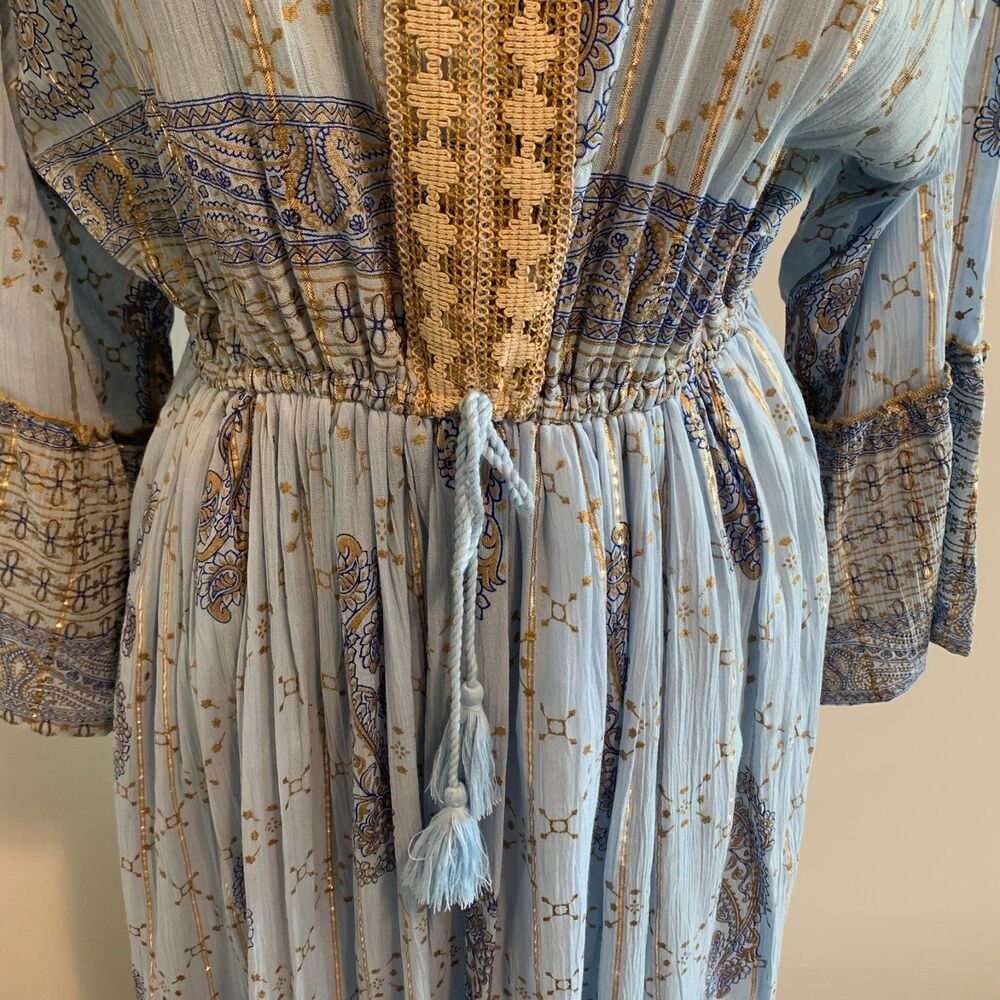 Refined Threads Blue Gold‎ Metallic Thread Boho Cottage Women's Maxi Dress 2X - Picture 4 of 8